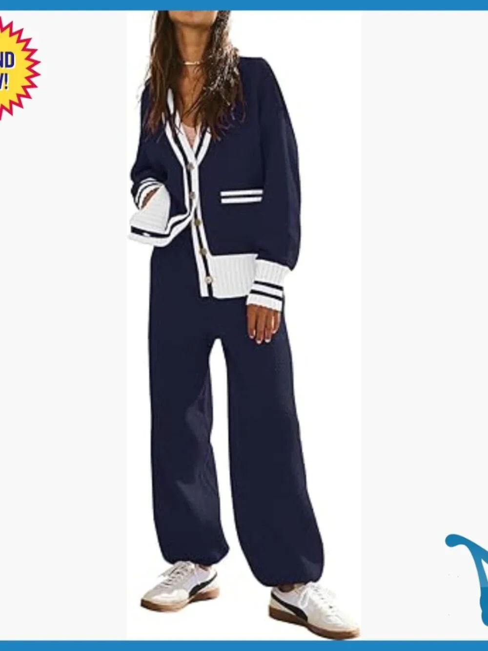 Women's 2 Piece Lounge Set Cardigan Pants V-Neck Button Pocket Knit